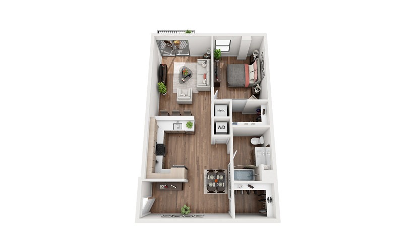 A1c 1 Bedroom 1 Bath Floor Plan