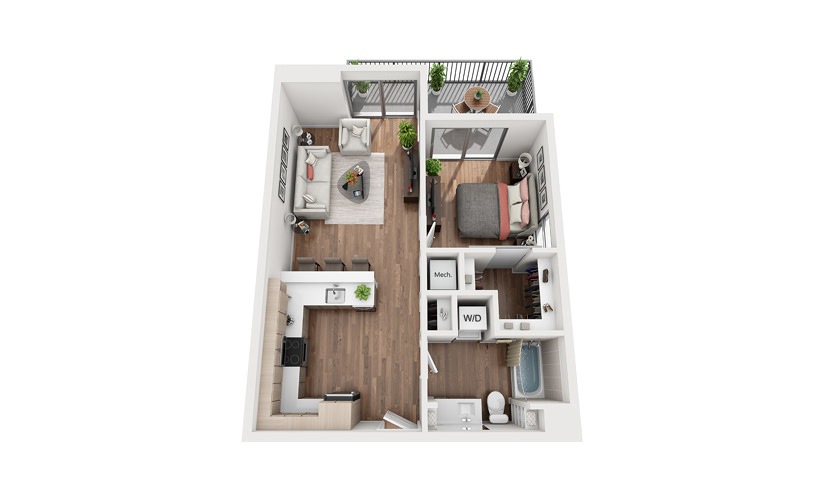 A2a 1 Bedroom 1 Bath Floor Plan