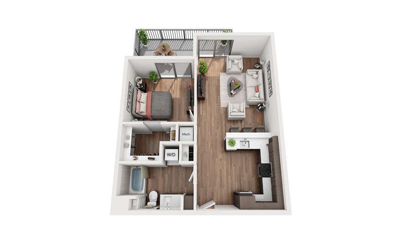 A2b 1 Bedroom 1 Bath Floor Plan