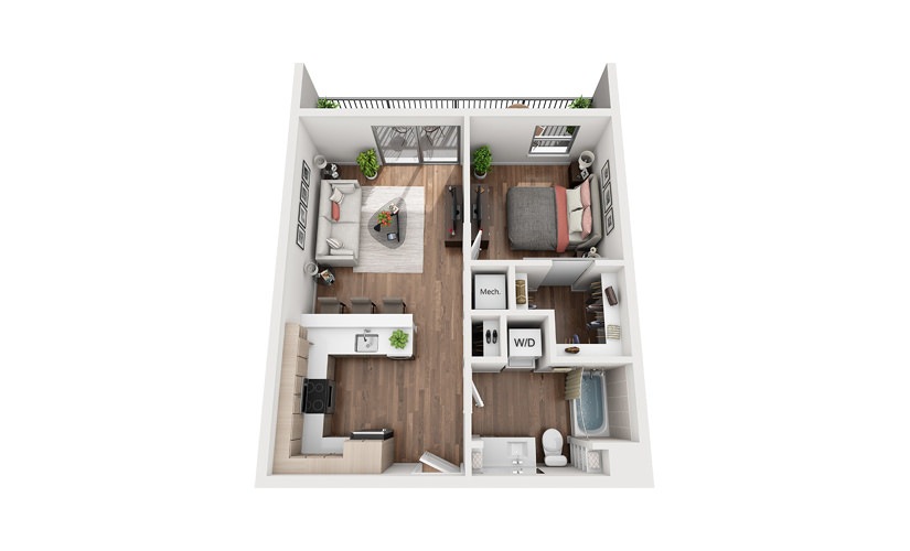 A3 1 Bedroom 1 Bath Floor Plan
