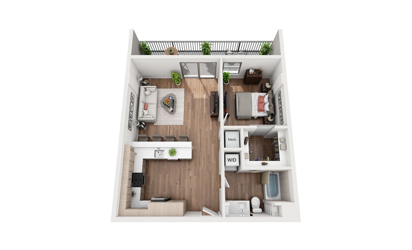 A4b 1 Bedroom 1 Bath Floor Plan