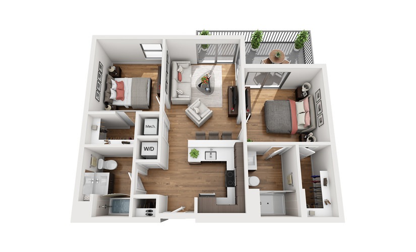 B1a 2 Bedroom 2 Bath Floor Plan