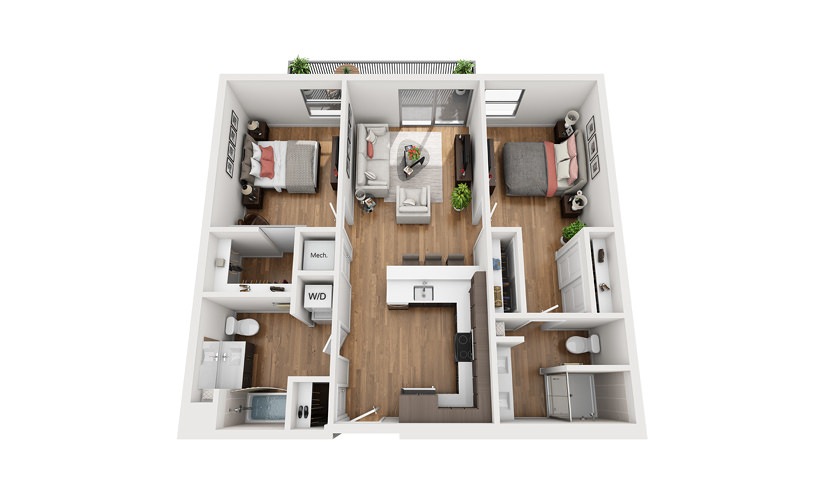 B2a 2 Bedroom 2 Bath Floor Plan