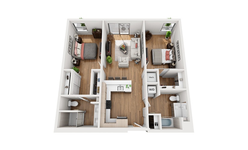 B2b 2 Bedroom 2 Bath Floor Plan