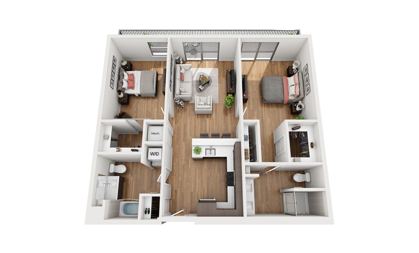 B2c 2 Bedroom 2 Bath Floor Plan